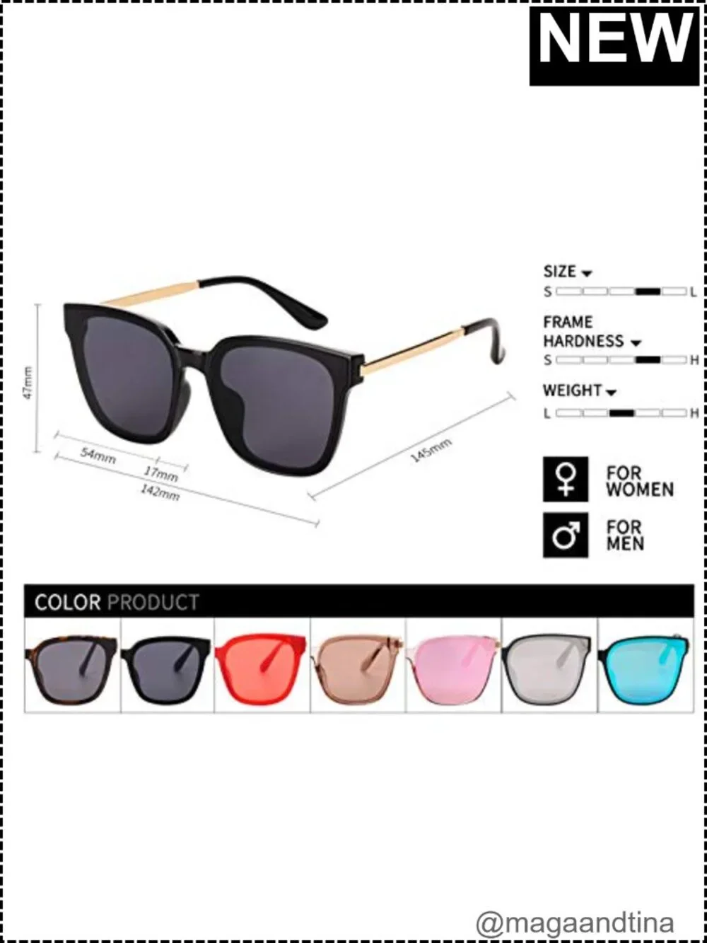 Oversized Square Sunglasses UV400 Metal Spring Hinge Unisex